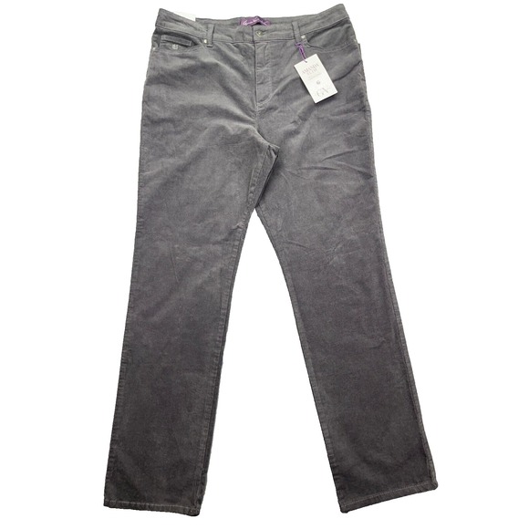 Gloria Vanderbilt Amanda Slim Corduroy Pants Grey‎ Sz 16 Fits 34" Slimming Panel - Picture 1 of 10